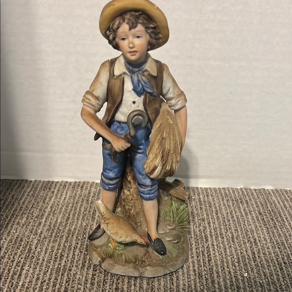 Homco Boy with Wheat and Bird Figurine